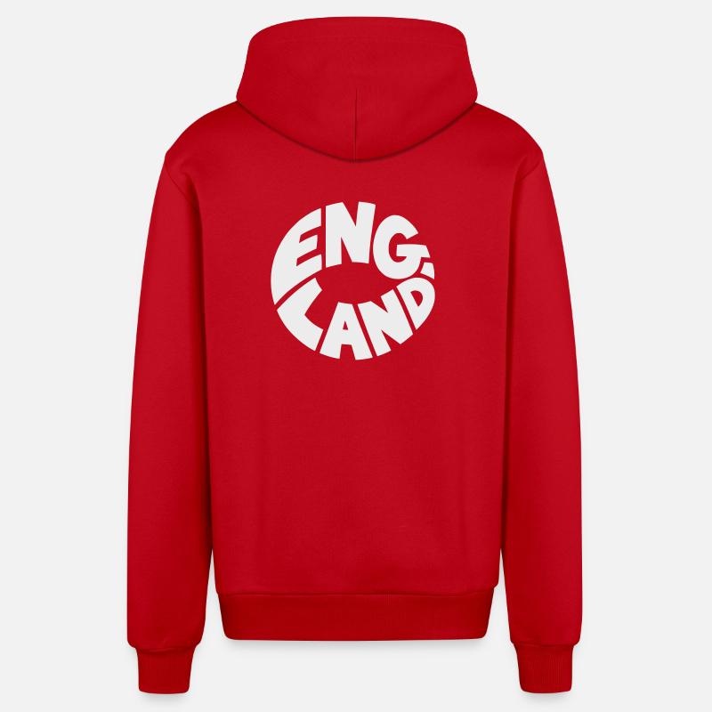 Engand Round Logo Printing Design - Organic Relaxed Hooded Jacket Made in EU - red