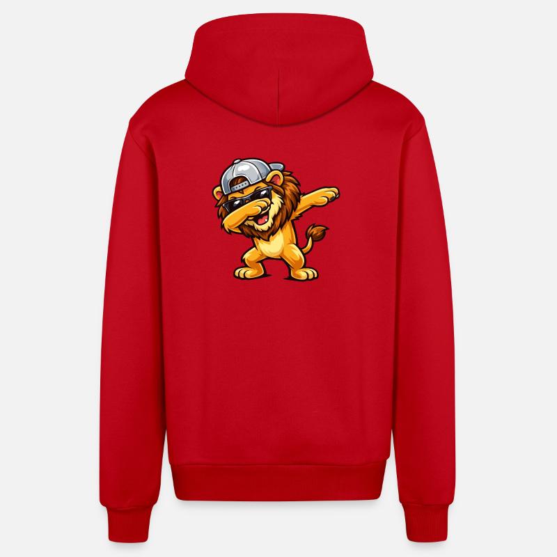 Lion en train de dabber - Veste à capuche bio décontractée fabriquée en UE - rouge