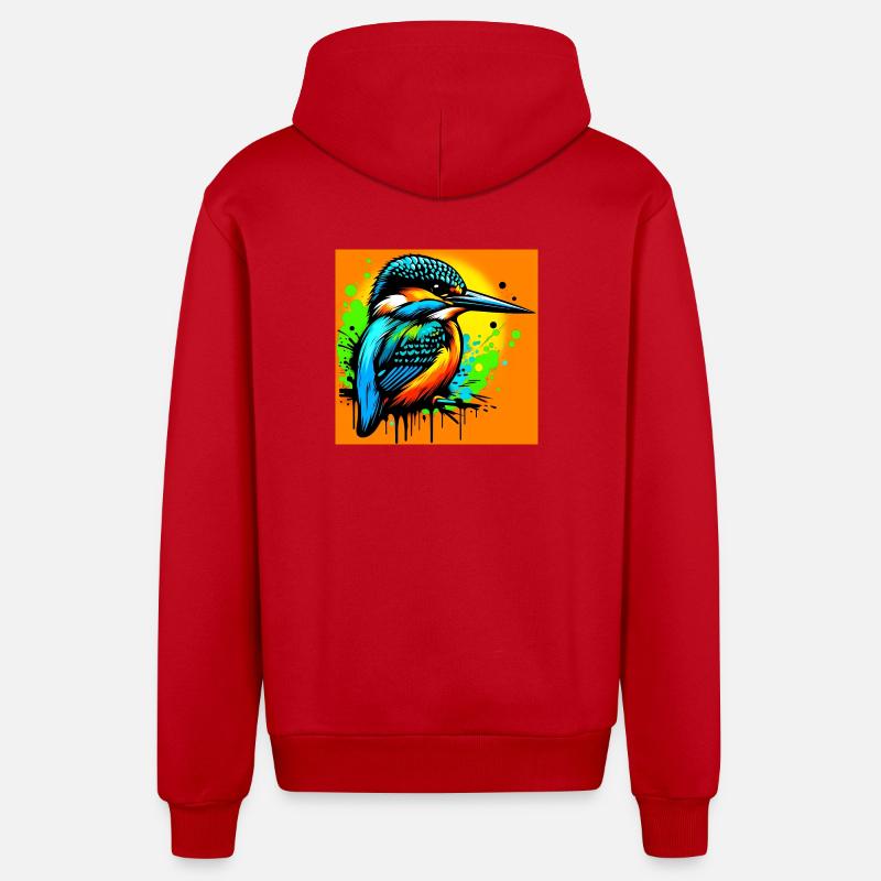 martin-pêcheur - Veste à capuche bio décontractée fabriquée en UE - rouge