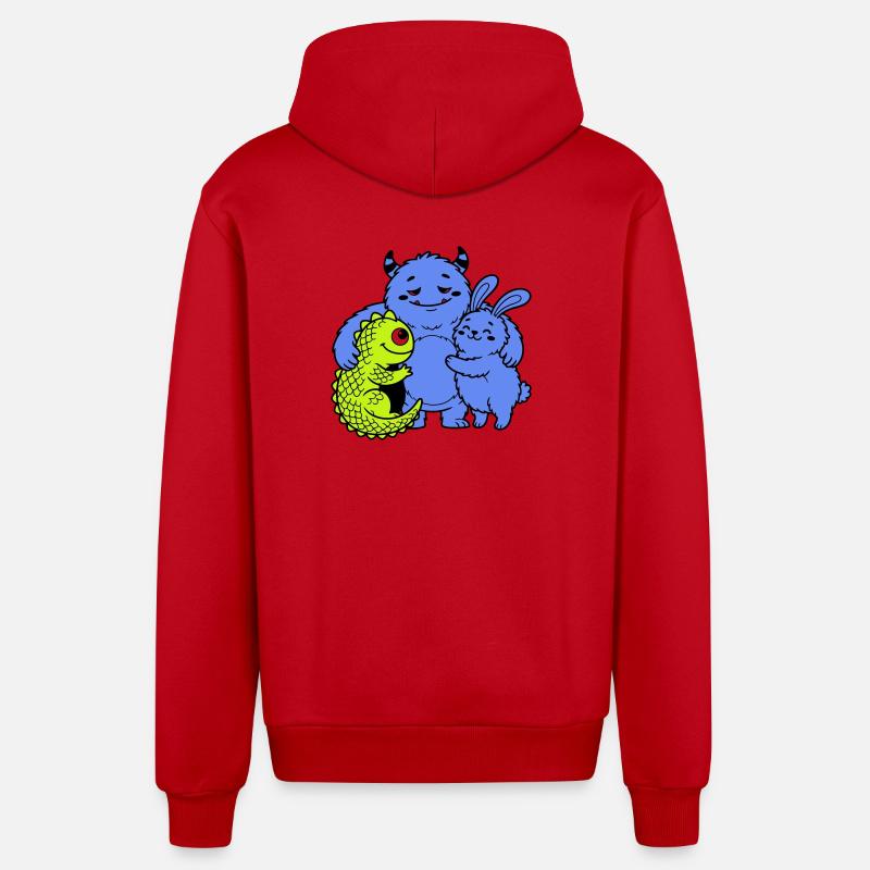 Monstres mignons - Veste à capuche bio décontractée fabriquée en UE - rouge