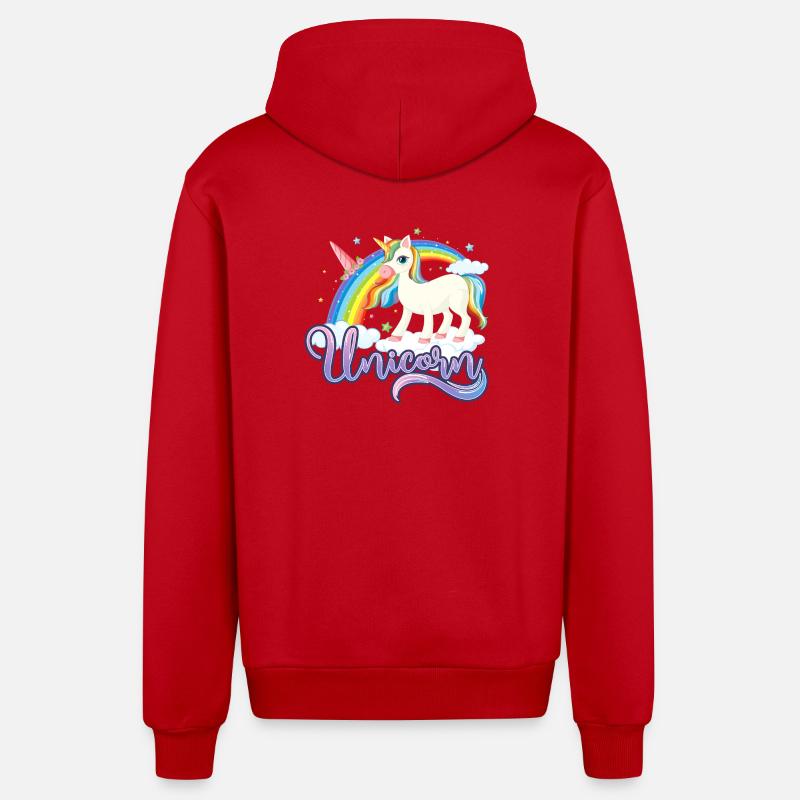 Arc-en-ciel licorne - Veste à capuche bio décontractée fabriquée en UE - rouge