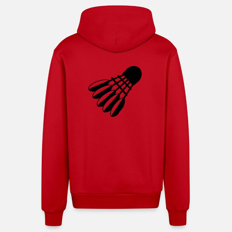 Badminton Shuttle Logo mit Federn - Organic Relaxed Kapuzenjacke Made in EU - Rot