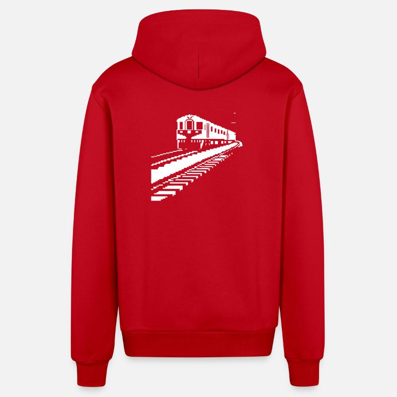 Chemin de fer Pixel Art - Veste à capuche bio décontractée fabriquée en UE - rouge