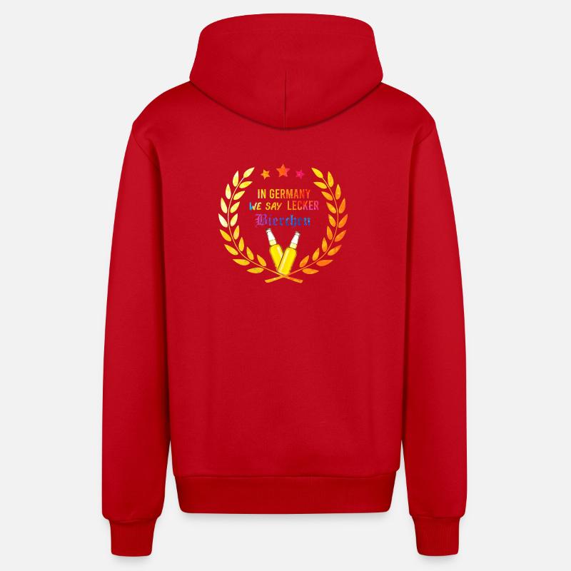 In_Germany_we_say_Lecker_Bierchen_-_kranz_ - Veste à capuche bio décontractée fabriquée en UE - rouge