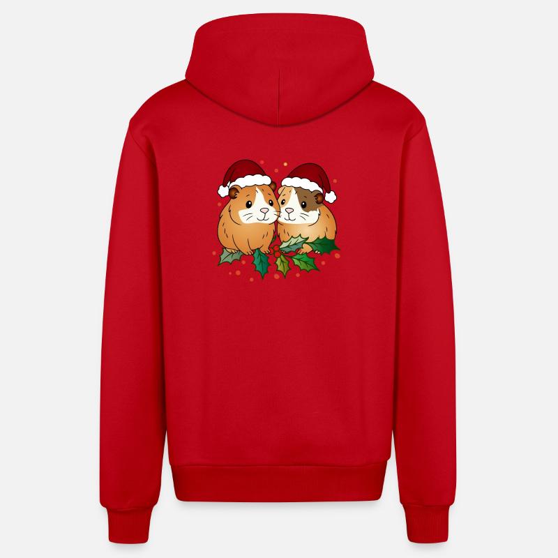 Duo cochon d’Inde moche de Noël - Veste à capuche bio décontractée fabriquée en UE - rouge