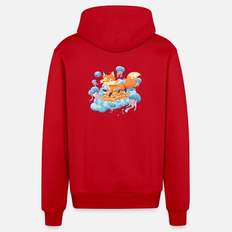 Fox on Waffle Dream - Veste à capuche bio décontractée fabriquée en UE - rouge