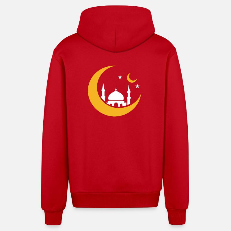 Islam Croissant Lune Mosquée Silhouette  - Veste à capuche bio décontractée fabriquée en UE - rouge