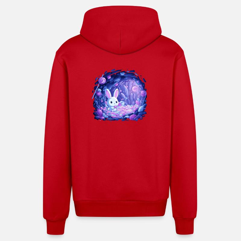 Sugar Cave Bunny in Candy Light - Organic Relaxed Hooded Jacket Made in EU - red