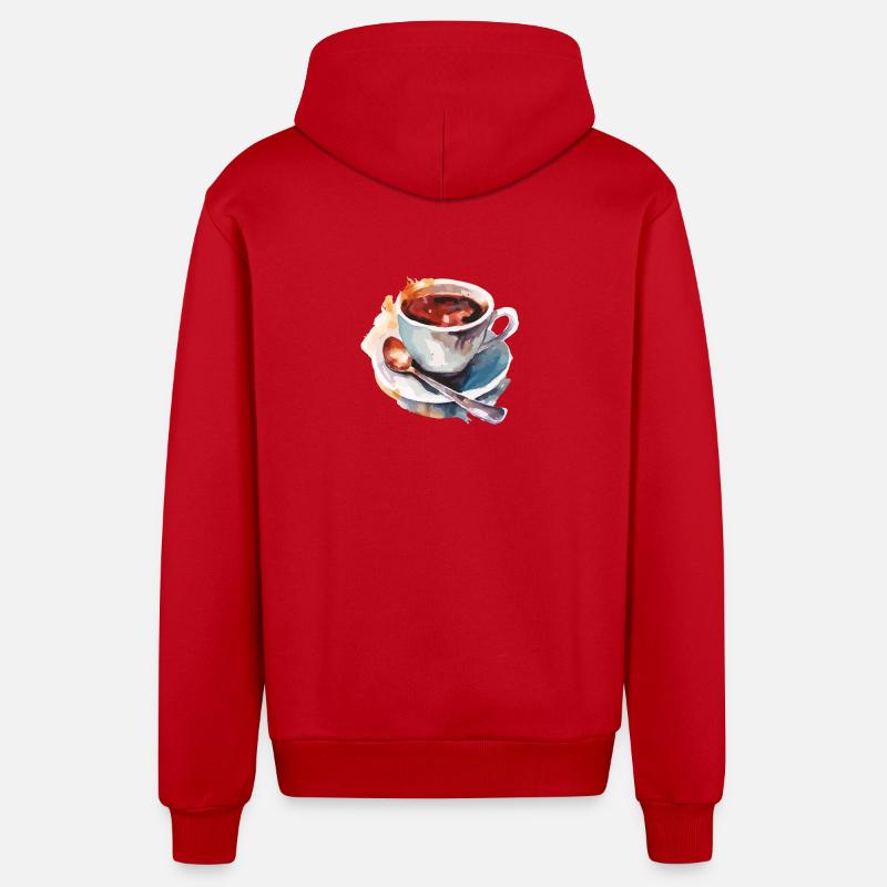 Aquarelle tasse de café aquarelle - Veste à capuche bio décontractée fabriquée en UE - rouge