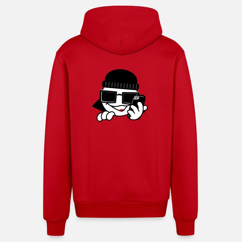 Hackeravec smartphone et cœurs - Veste à capuche bio décontractée fabriquée en UE - rouge