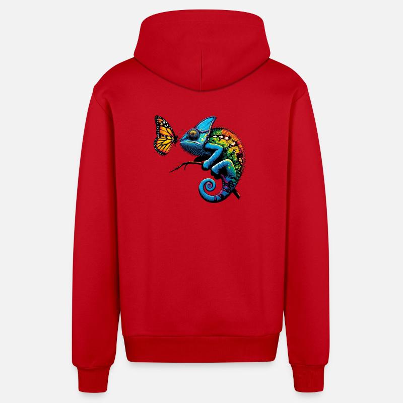 Caméléon et papillon - Veste à capuche bio décontractée fabriquée en UE - rouge