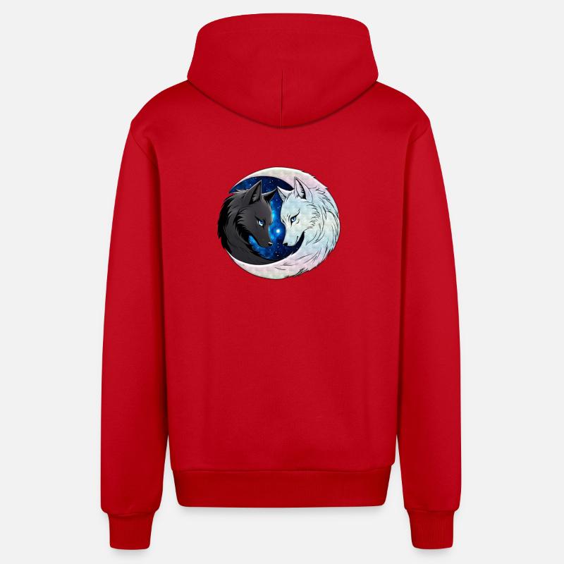 Deux têtes de loup majestueuses - Veste à capuche bio décontractée fabriquée en UE - rouge