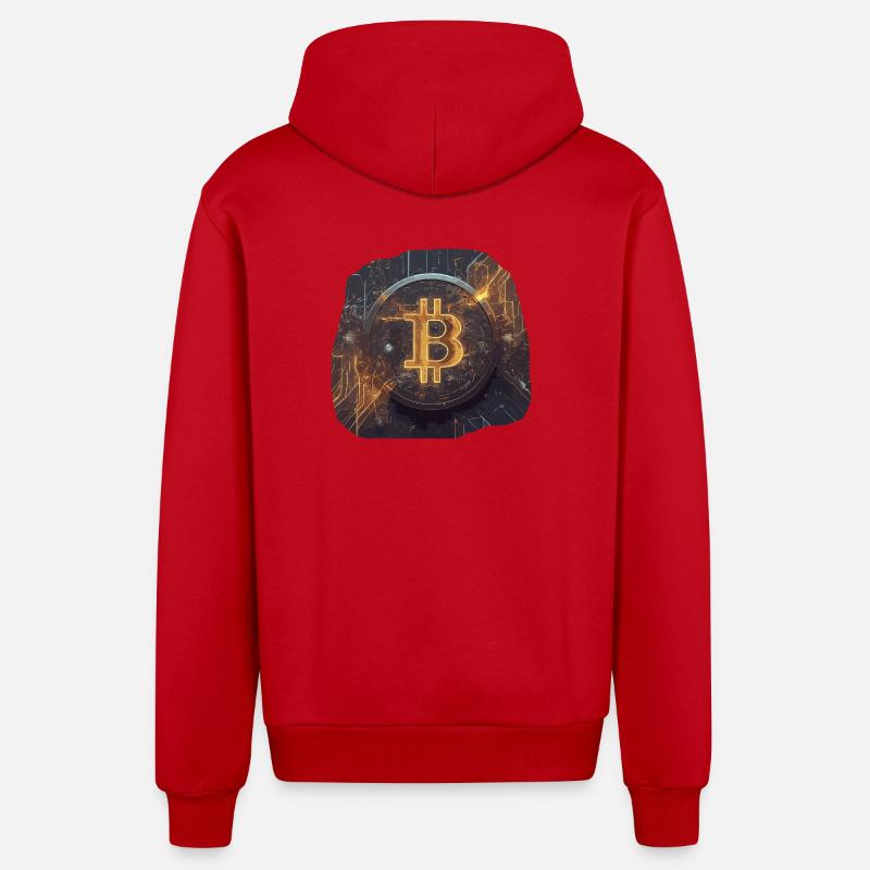 Œuvre d’art Bitcoin lumineuse Crypto - Veste à capuche bio décontractée fabriquée en UE - rouge
