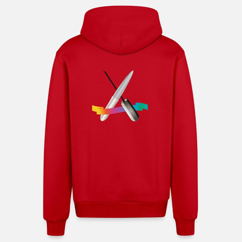 Outils de manucure avec illustration dégradée - Veste à capuche bio décontractée fabriquée en UE - rouge