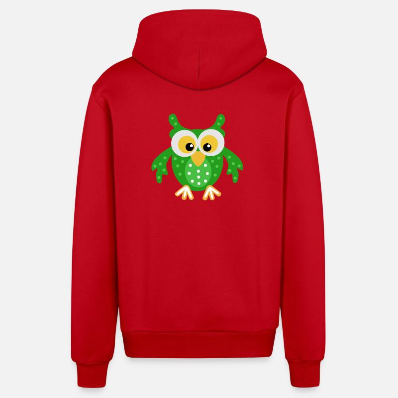 Hibou vert avec des points - Veste à capuche bio décontractée fabriquée en UE - rouge