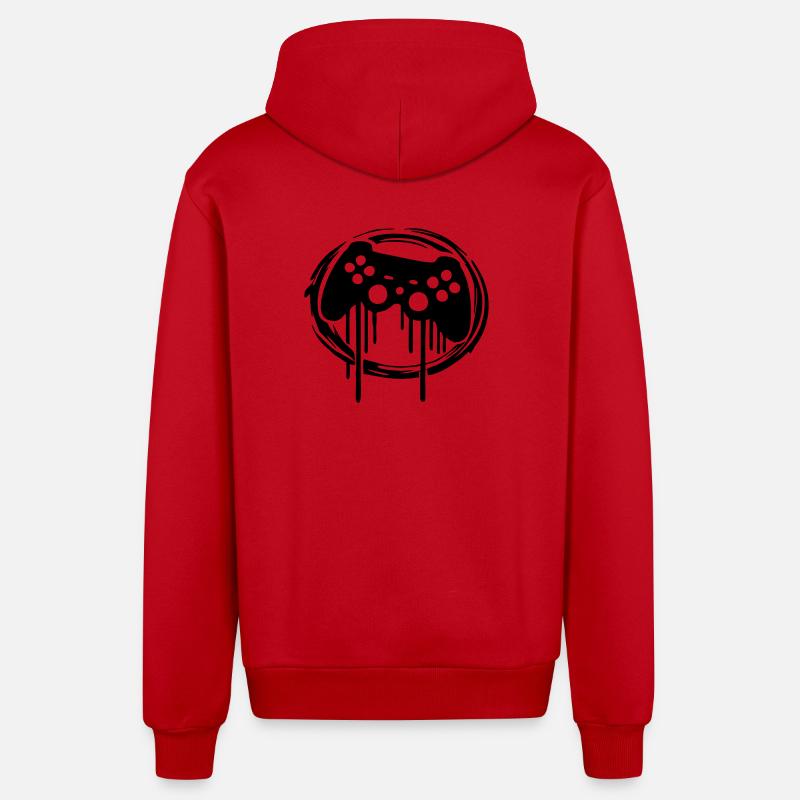 Gaming Controller Circle Pattern - Organic Relaxed Hooded Jacket Made in EU - red