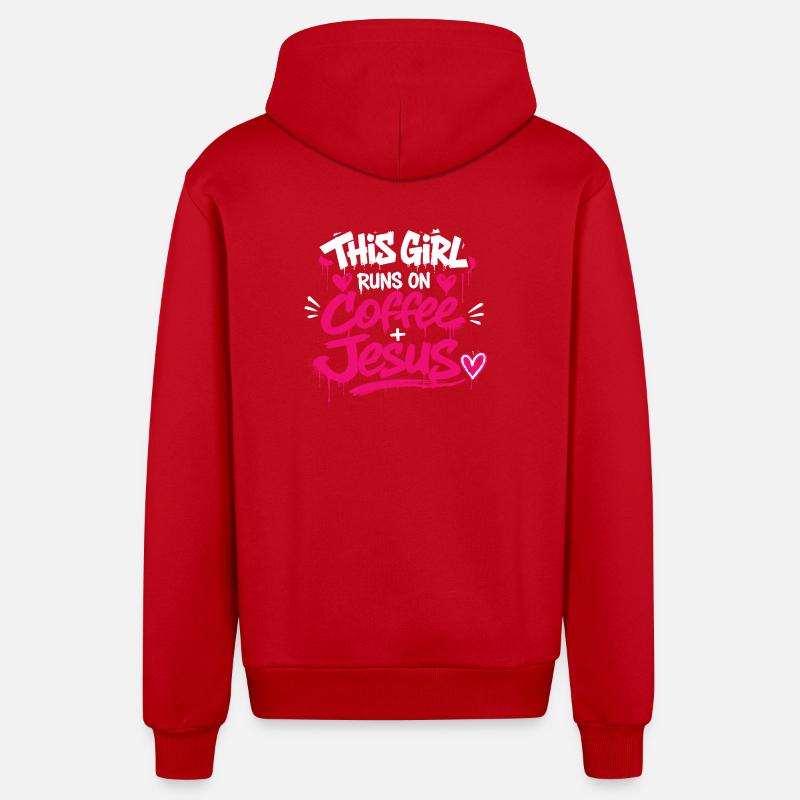 Kaffee & Jesus Graffiti Design - Organic Relaxed Kapuzenjacke Made in EU - Rot
