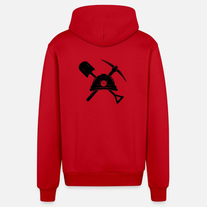 Logo Miners casque pelle et pioche - Veste à capuche bio décontractée fabriquée en UE - rouge
