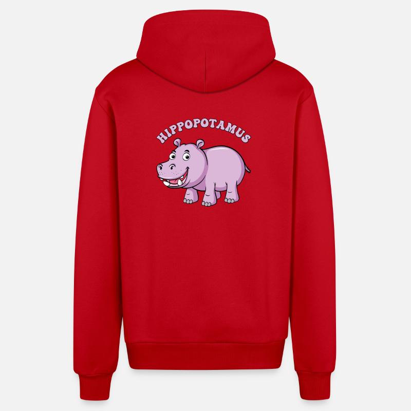 Hippopotame violet dessin animé sourire - Veste à capuche bio décontractée fabriquée en UE - rouge