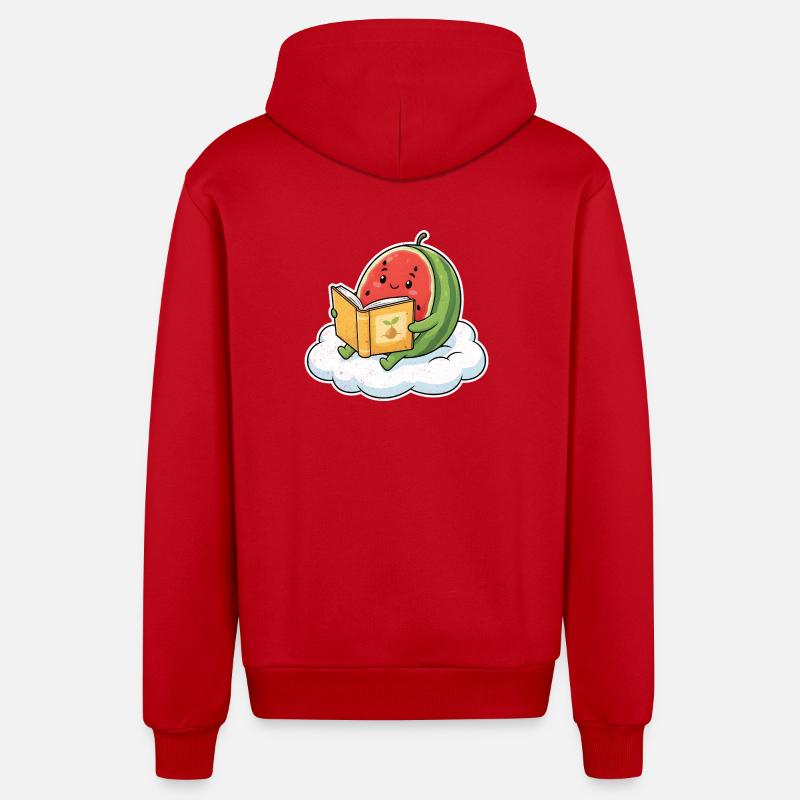 Kawaii melon while reading - Organic Relaxed Hooded Jacket Made in EU - red