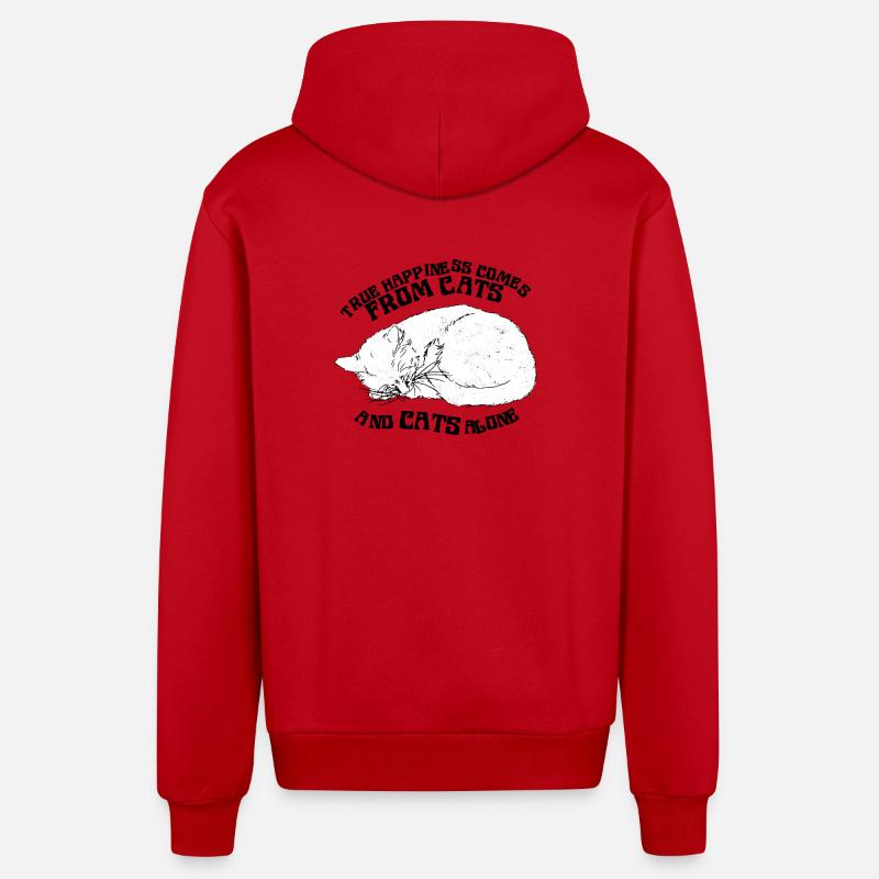 LE VRAI BONHEUR VIENT DES CHATS - Veste à capuche bio décontractée fabriquée en UE - rouge