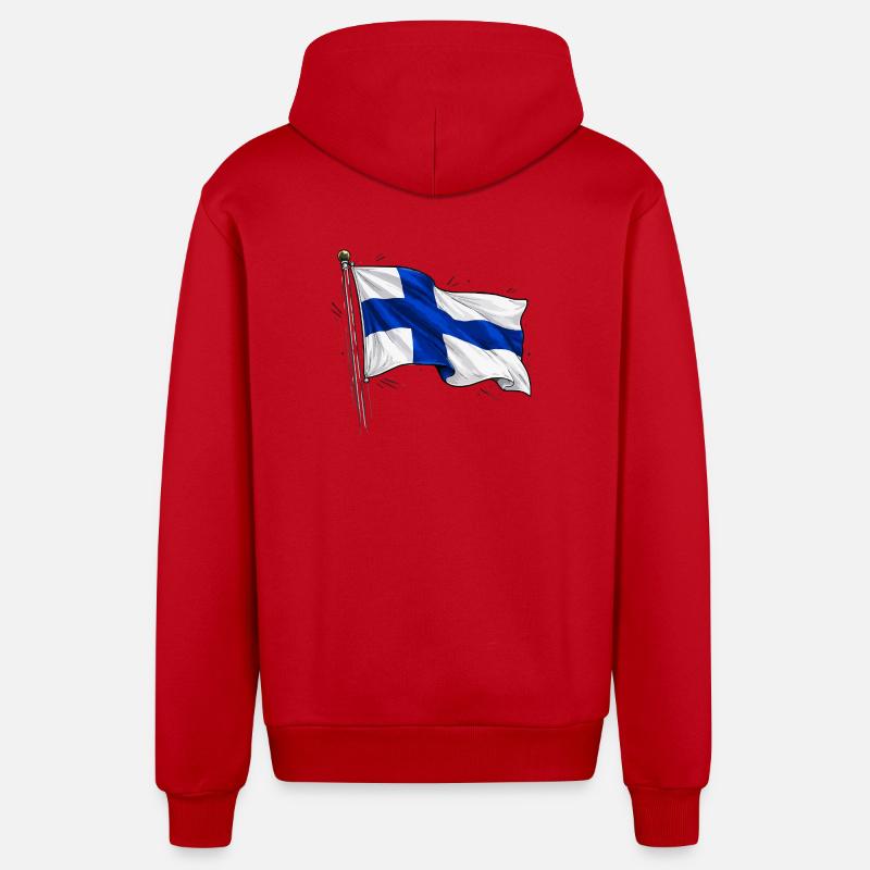 Drapeau de la Finlande - Veste à capuche bio décontractée fabriquée en UE - rouge