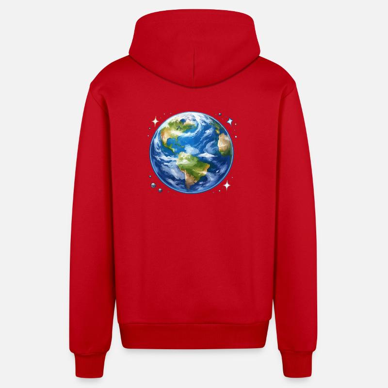 Erde im kosmischen Aquarellstil - Organic Relaxed Kapuzenjacke Made in EU - Rot