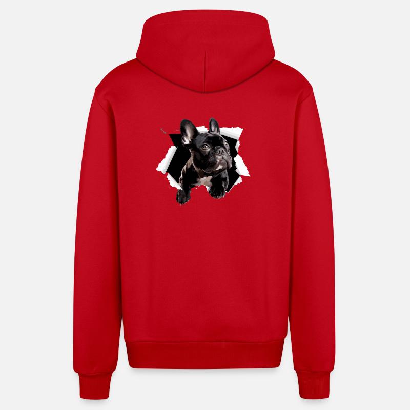 Percée du bouledogue français Drôle - Veste à capuche bio décontractée fabriquée en UE - rouge