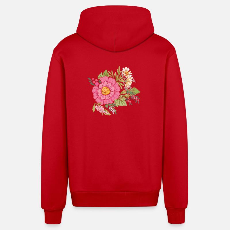 Image de fleur - Veste à capuche bio décontractée fabriquée en UE - rouge
