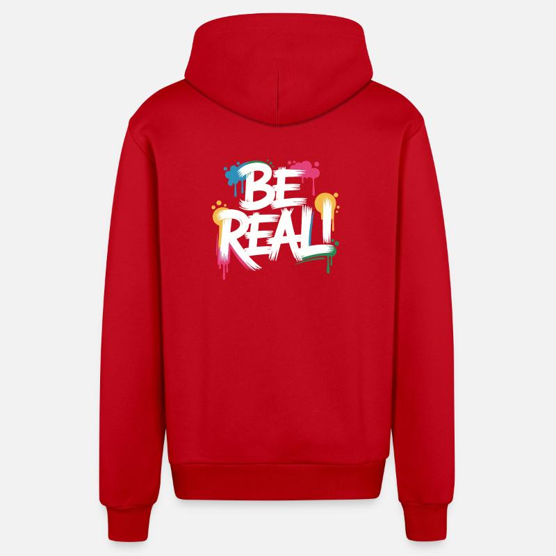 Imprimé graffiti Be Real - Veste à capuche bio décontractée fabriquée en UE - rouge