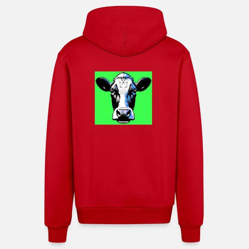 vache - Veste à capuche bio décontractée fabriquée en UE - rouge