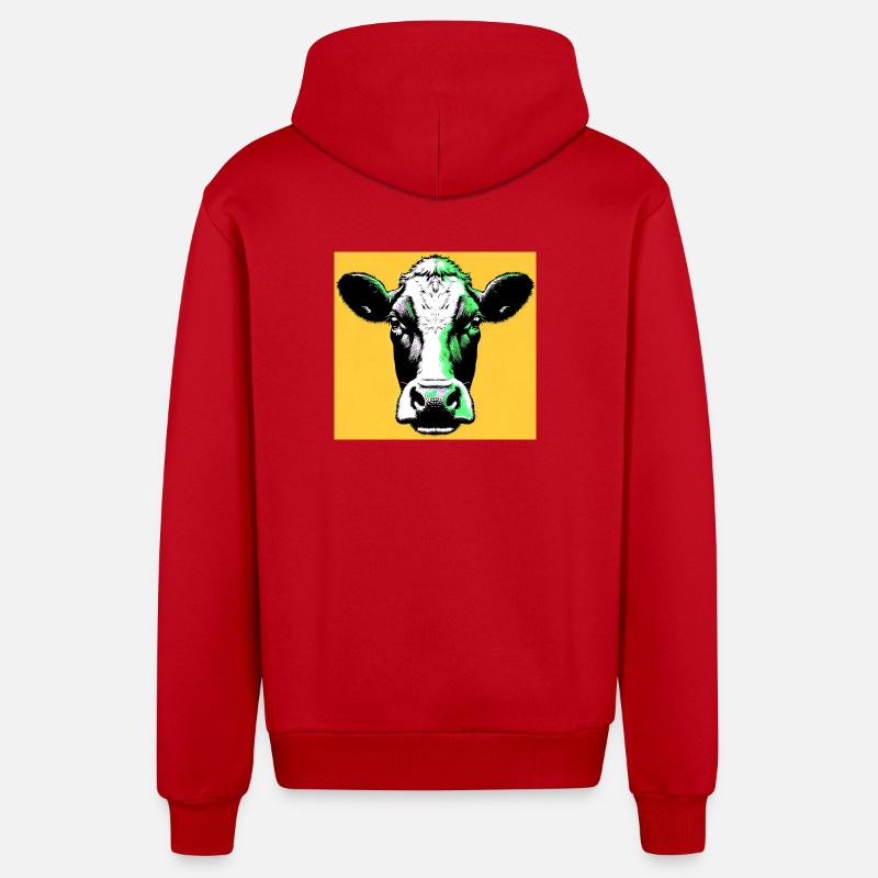 vache - Veste à capuche bio décontractée fabriquée en UE - rouge