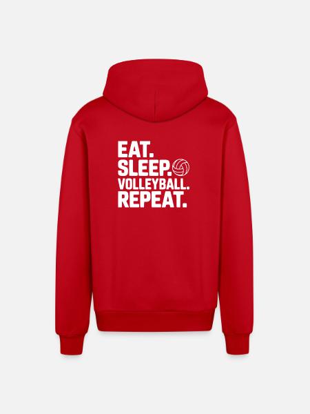Eat. Sleep. Volleyball. Repeat. - Organic Relaxed Hooded Jacket Made in EU - red