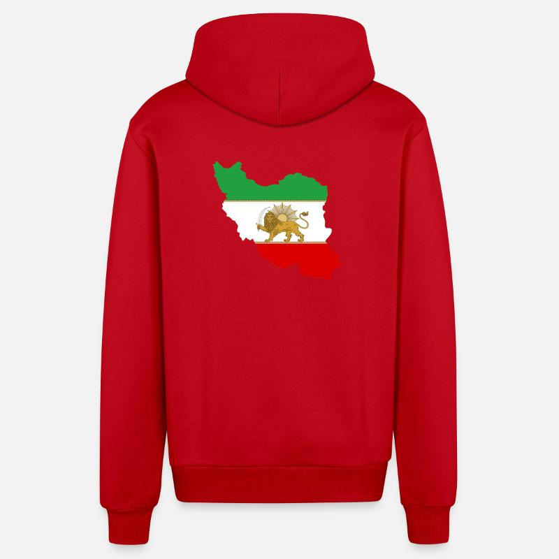 Drapeau iran Lion et Soleil - شیر خورشید پرچم - Veste à capuche bio décontractée fabriquée en UE - rouge