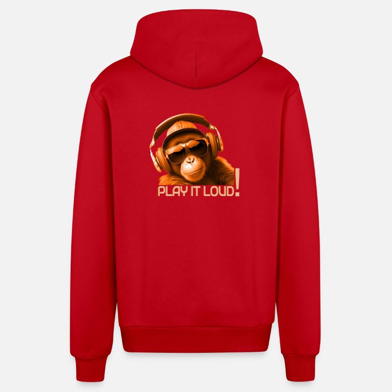 Jouez-le fort Monkey DJ - Veste à capuche bio décontractée fabriquée en UE - rouge