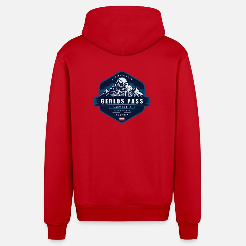 Gerlos Pass , Austrian Alps,  Austria  - Veste à capuche bio décontractée fabriquée en UE - rouge