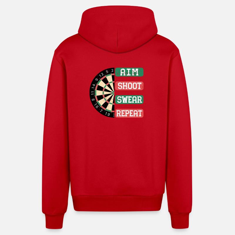 Aim Shoot Wear Repeat Dartboard Style - Organic Relaxed Kapuzenjacke Made in EU - Rot