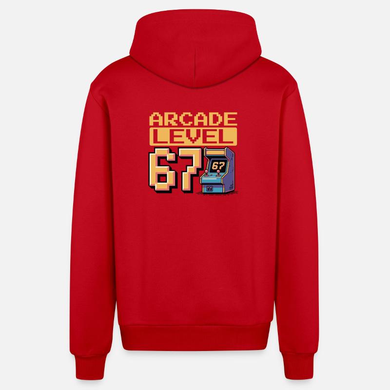 Arcade Level 67 Pixel Art - Veste à capuche bio décontractée fabriquée en UE - rouge
