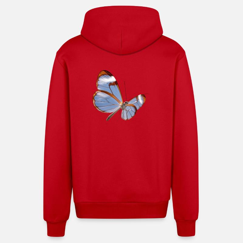 Conception transparente papillon Glasswing - Veste à capuche bio décontractée fabriquée en UE - rouge