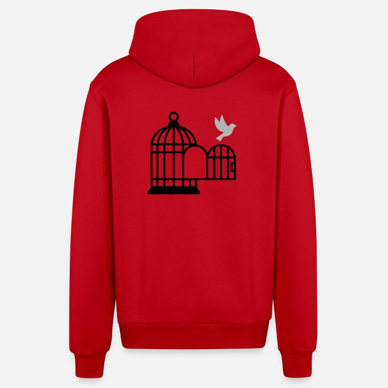 Birdcage Liberté Ouverte - Veste à capuche bio décontractée fabriquée en UE - rouge