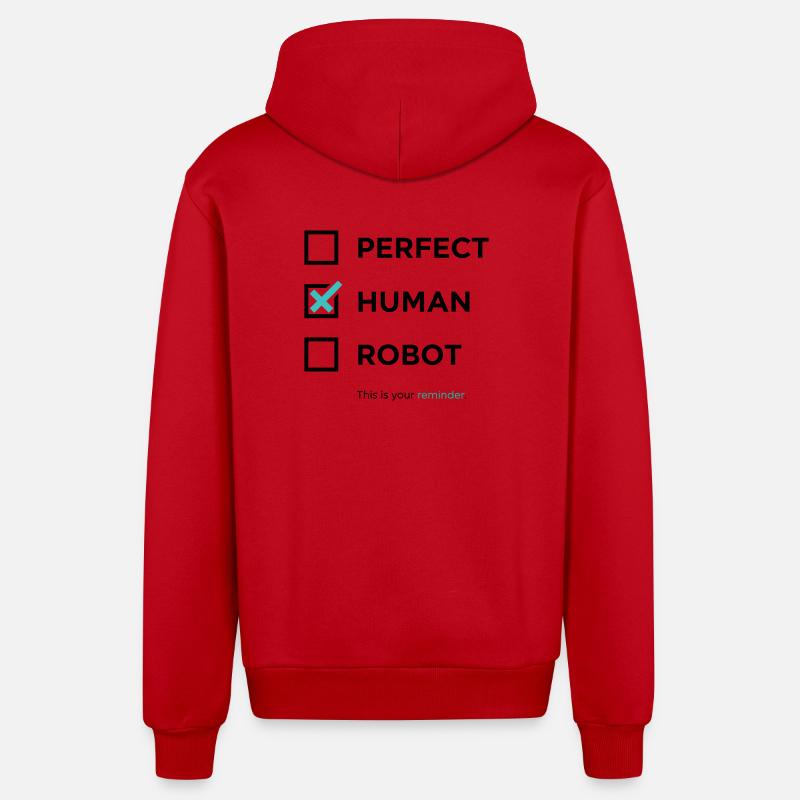 Perfect Human Robot – Minimal Checkbox Statement - Organic Relaxed Kapuzenjacke Made in EU - Rot