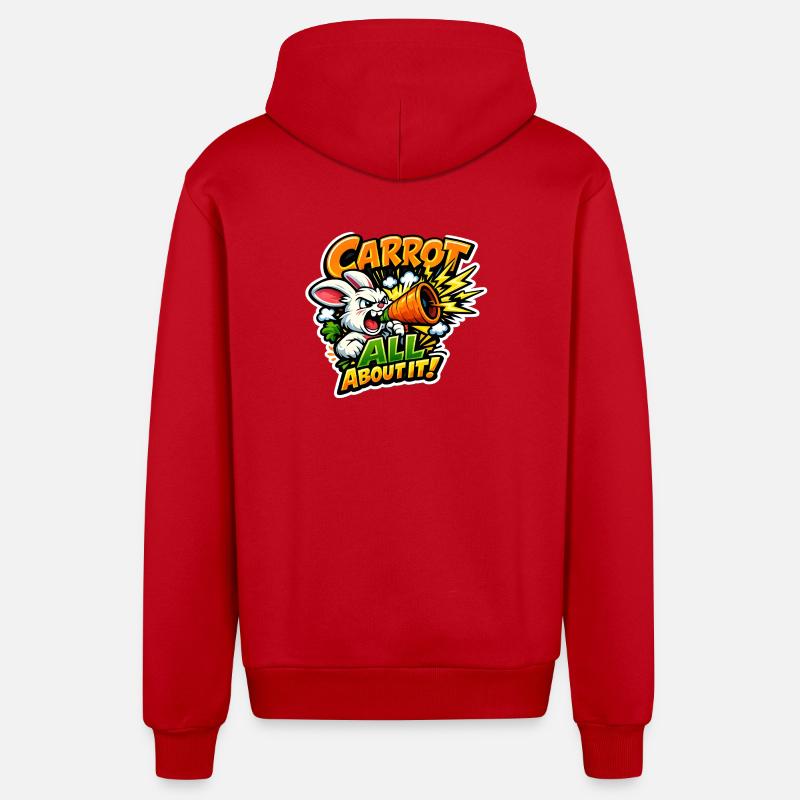 Carrot Megaphone Bunny – Comic Style - Organic Relaxed Hooded Jacket Made in EU - red