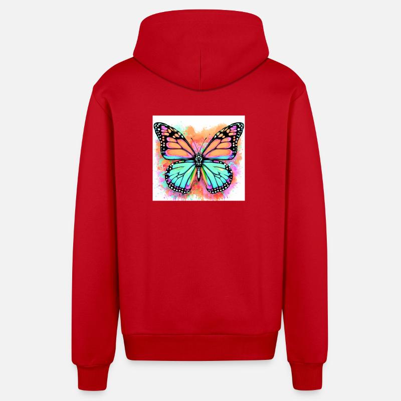 papillon - Veste à capuche bio décontractée fabriquée en UE - rouge
