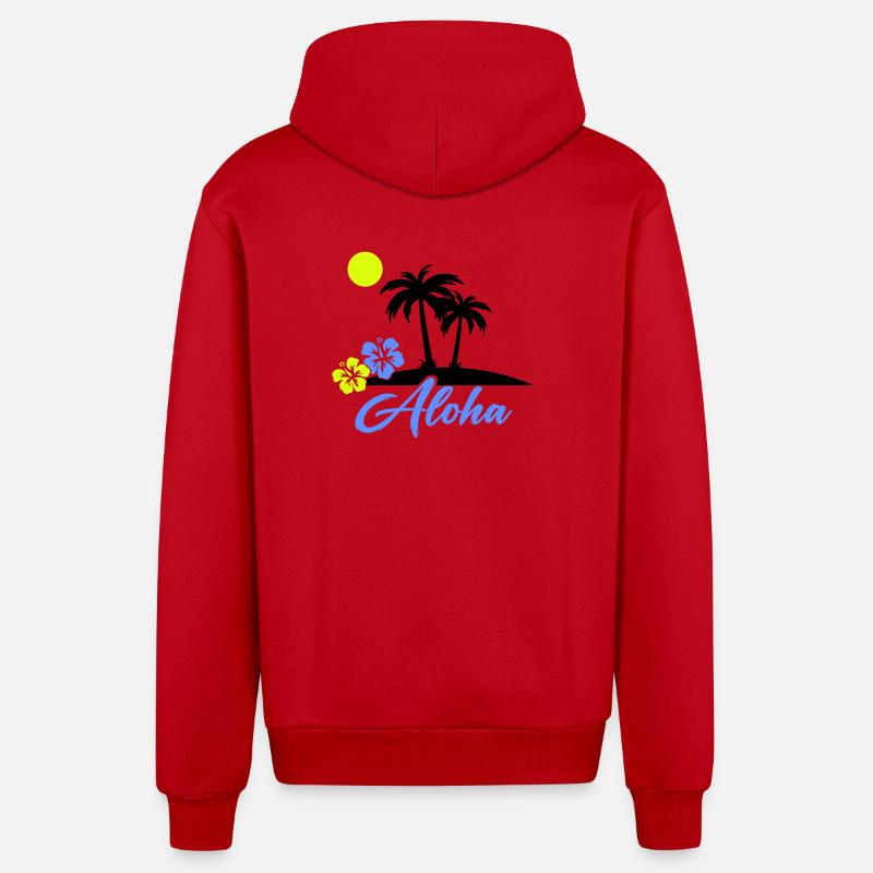 Aloha Hibiscus Neon Script - Organic Relaxed Hooded Jacket Made in EU - red