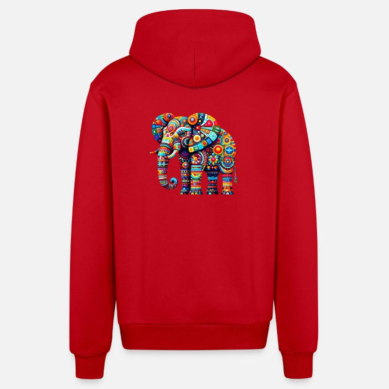 Éléphant - Veste à capuche bio décontractée fabriquée en UE - rouge