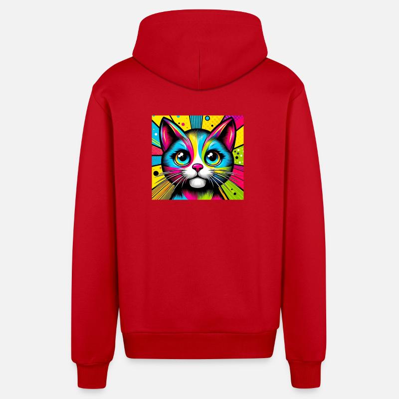 Chat Pop Art - Veste à capuche bio décontractée fabriquée en UE - rouge