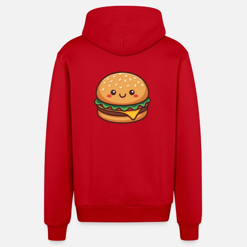 Kawaii Hamburger - Organic Relaxed Hooded Jacket Made in EU - red