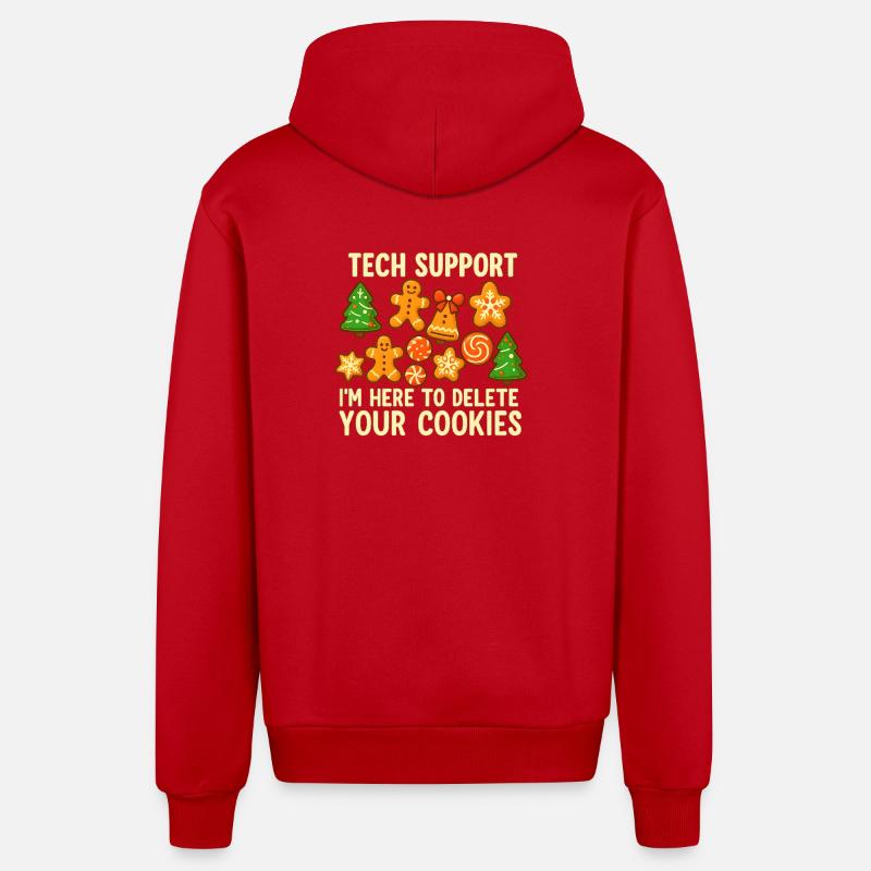 Tech Support Cookie Christmas Meme - Organic Relaxed Hooded Jacket Made in EU - red