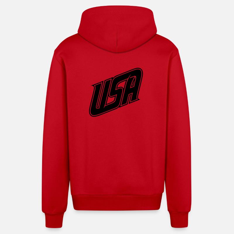 USA  Logo - Farbe variabel - Organic Relaxed Kapuzenjacke Made in EU - Rot