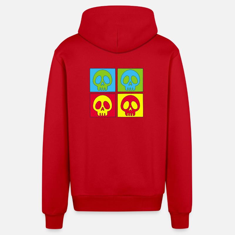 Crânes et quadrichromie - Veste à capuche bio décontractée fabriquée en UE - rouge